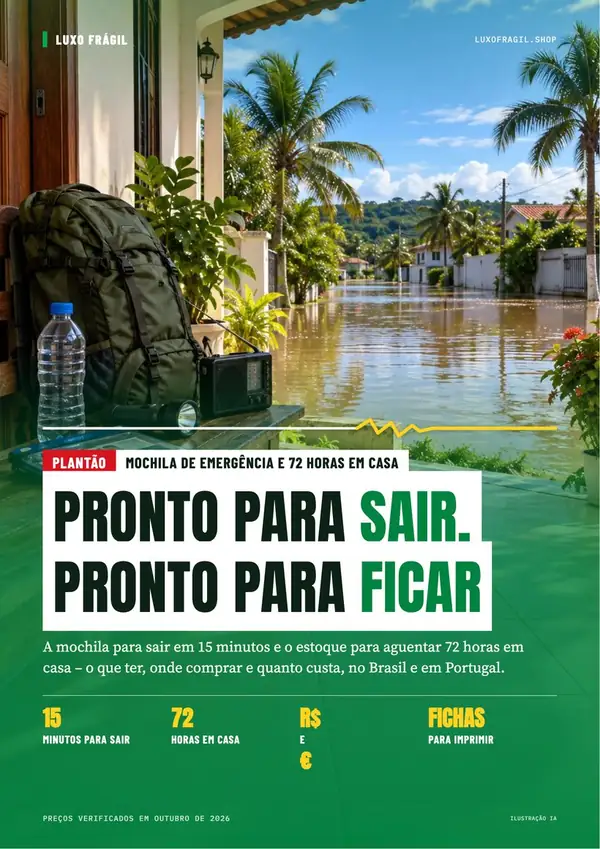 Capa de “Pronto para sair, pronto para ficar”, Mochila de emergência e 72 horas em casa
